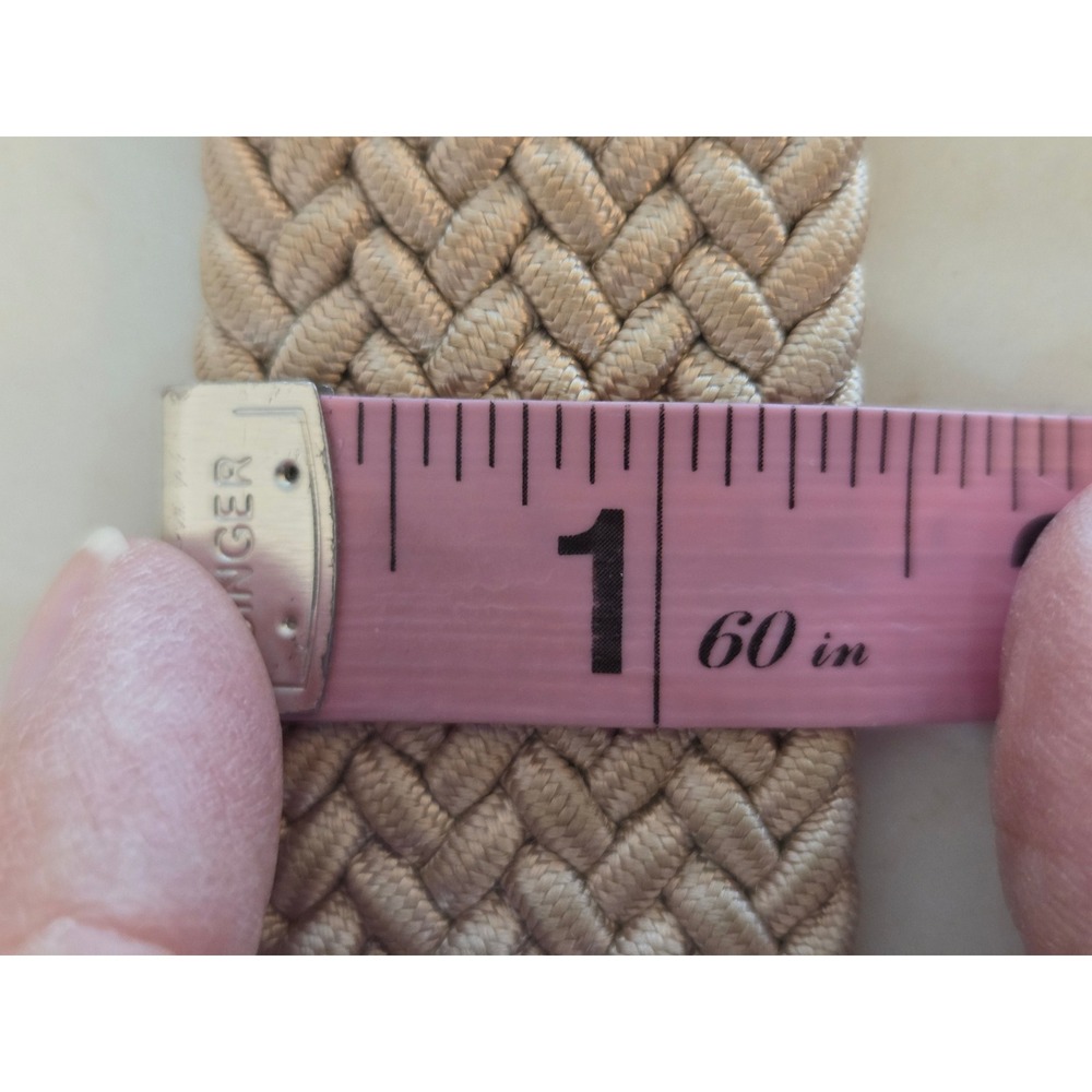 Martin Dingman Braided Stretch Belt 34 Beige Tan Leather Woven Elastic EUC - Picture 6 of 7